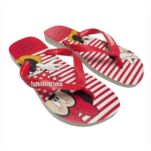 HAVAIANAS Minnie Mouse Flip Flop Sandals Red Stripe Nautical Preppy Size 7/8 NEW - Picture 1 of 8